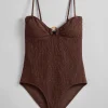 Online & Other Stories Maillot De Bain à Smocks Et à Encolure Bandeau Marron