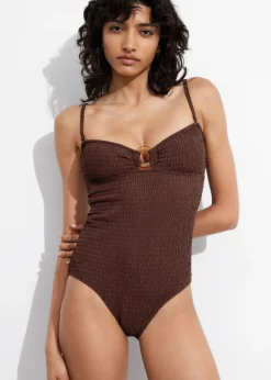Online & Other Stories Maillot De Bain à Smocks Et à Encolure Bandeau Marron