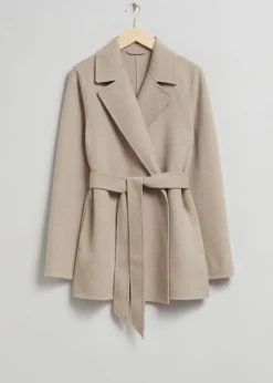 New & Other Stories Manteau Ceinturé Court Taupe