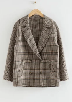 Shop & Other Stories Manteau En Laine Croisé De Coupe Décontractée Beige à carreaux