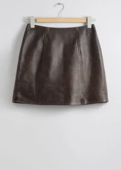Online & Other Stories Mini-jupe à Taille Haute En Cuir Marron foncé