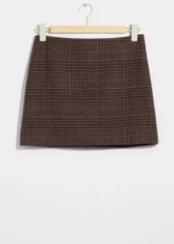 Cheap & Other Stories Mini-jupe En Tweed De Laine Mélangée Carreaux bruns