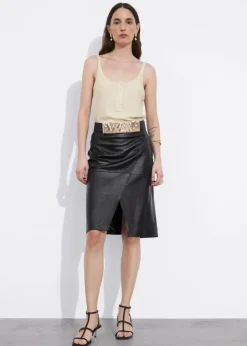 Sale & Other Stories Mini-jupe Fendue En Cuir Noir