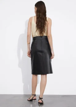 Sale & Other Stories Mini-jupe Fendue En Cuir Noir