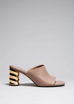 New & Other Stories Mules En Cuir à Talons Sculpturaux Beige