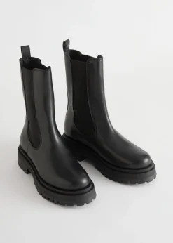 Fashion & Other Stories Épaisses Bottes En Cuir Chelsea Noir