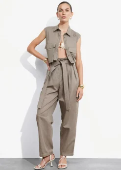 Flash Sale & Other Stories Pantalon à Fronces En Lin Mélangé Taupe
