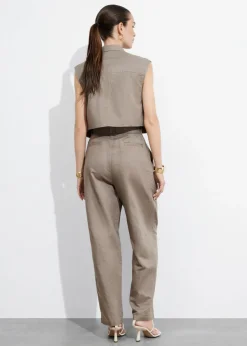Flash Sale & Other Stories Pantalon à Fronces En Lin Mélangé Taupe
