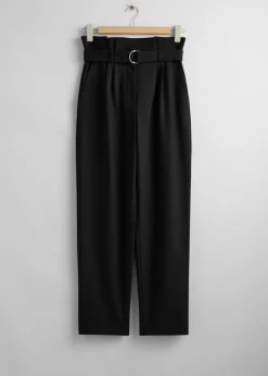 New & Other Stories Pantalon à Taille Haute Froncée Noir