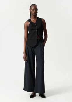 Fashion & Other Stories Pantalon Ceinturé En Laine Mélangée Rayures bleu marine