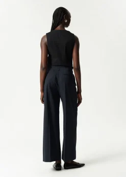 Fashion & Other Stories Pantalon Ceinturé En Laine Mélangée Rayures bleu marine