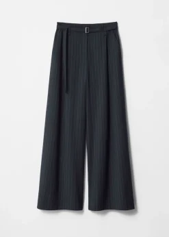 Fashion & Other Stories Pantalon Ceinturé En Laine Mélangée Rayures bleu marine