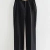 Fashion & Other Stories Pantalon Court Ceinturé Taille Haute Noir