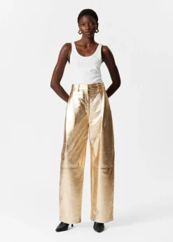 Outlet & Other Stories Pantalon En Cuir à Finition Métallisée