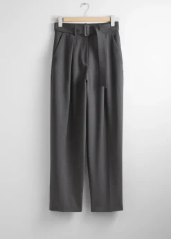 Flash Sale & Other Stories Pantalon Habillé Ceinturé Gris