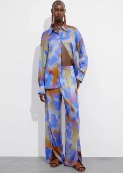 Best & Other Stories Pantalon Imprimé En Satin Imprimé bleu