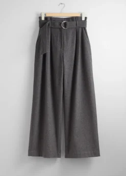 Store & Other Stories Pantalon Large à Taille Haute Gris