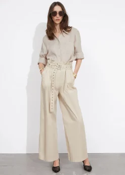 Outlet & Other Stories Pantalon Taille Haute Froncée à Ceinture à œillets