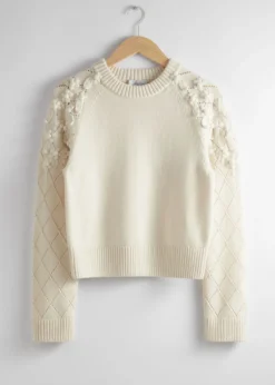 Best & Other Stories Pull En Maille Aux Motifs Floraux Appliqués Blanc