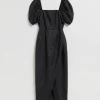 Fashion & Other Stories Robe Ajustée à Manches Ballon Noir