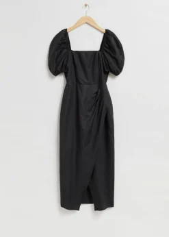 Fashion & Other Stories Robe Ajustée à Manches Ballon Noir