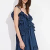 Clearance & Other Stories Robe Courte Brodée à Bretelles Bleu foncé