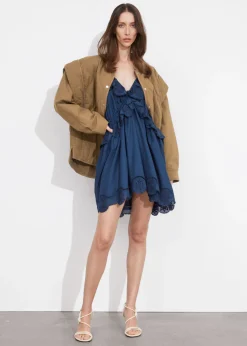 Clearance & Other Stories Robe Courte Brodée à Bretelles Bleu foncé