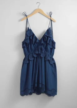 Clearance & Other Stories Robe Courte Brodée à Bretelles Bleu foncé