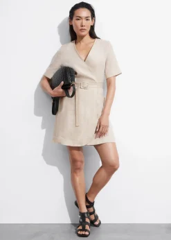 Clearance & Other Stories Robe Courte Ceinturée En Lin Beige