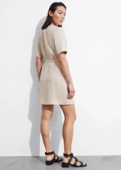 Clearance & Other Stories Robe Courte Ceinturée En Lin Beige