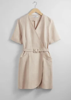 Clearance & Other Stories Robe Courte Ceinturée En Lin Beige