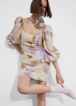 Hot & Other Stories Robe Courte Trapèze En Lin Motifs fleuris lilas
