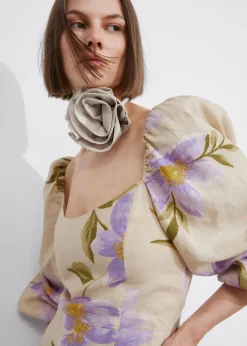 Hot & Other Stories Robe Courte Trapèze En Lin Motifs fleuris lilas