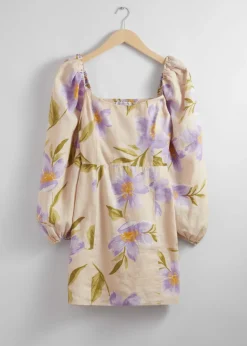 Hot & Other Stories Robe Courte Trapèze En Lin Motifs fleuris lilas