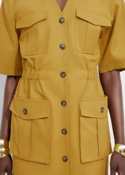 Clearance & Other Stories Robe Courte Utilitaire à Manches Courtes Moutarde