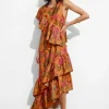 Clearance & Other Stories Robe Midi à Cascade De Volants Imprimé orange