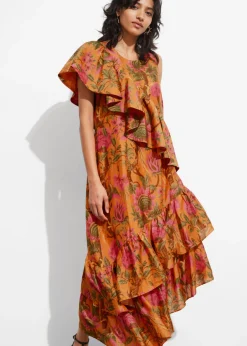 Clearance & Other Stories Robe Midi à Cascade De Volants Imprimé orange