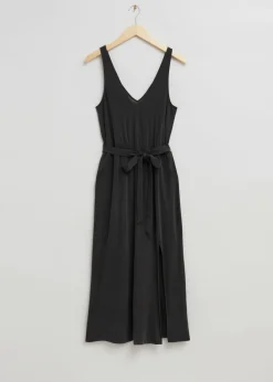 Fashion & Other Stories Robe Midi à Col En V En Cupro Noir