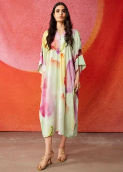 Clearance & Other Stories Robe Midi à Imprimé Aquarelle Lilas/Jaune/Blanc