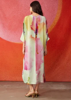 Clearance & Other Stories Robe Midi à Imprimé Aquarelle Lilas/Jaune/Blanc