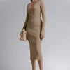 Store & Other Stories Robe Midi Ajustée Et Côtelée Beige