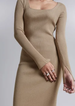 Store & Other Stories Robe Midi Ajustée Et Côtelée Beige
