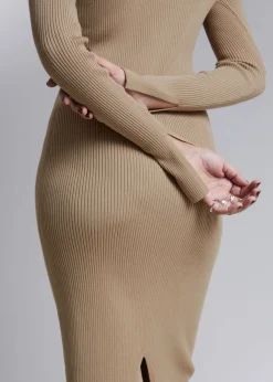 Store & Other Stories Robe Midi Ajustée Et Côtelée Beige