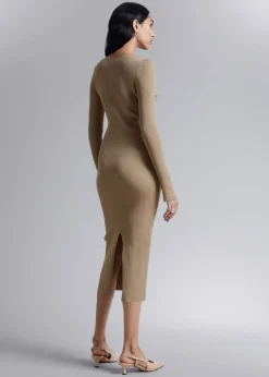 Store & Other Stories Robe Midi Ajustée Et Côtelée Beige