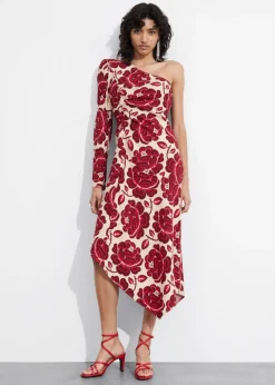 Sale & Other Stories Robe Midi Asymétrique Motif fleuri rouge