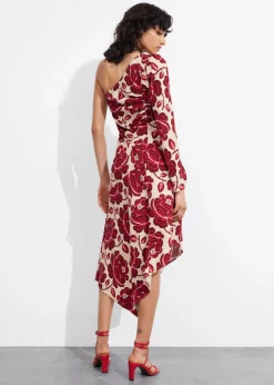 Sale & Other Stories Robe Midi Asymétrique Motif fleuri rouge