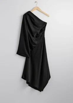 Outlet & Other Stories Robe Midi Asymétrique En Satin Noir