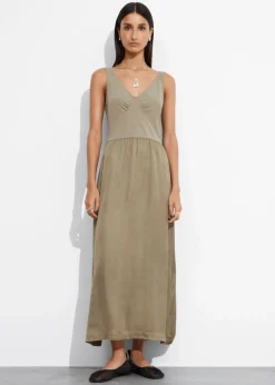 Clearance & Other Stories Robe Midi Bicolore Sans Manches Taupe