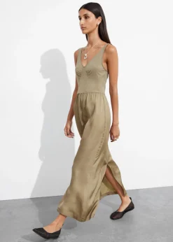 Clearance & Other Stories Robe Midi Bicolore Sans Manches Taupe