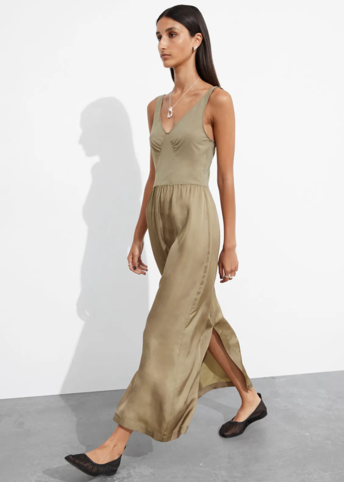 Clearance & Other Stories Robe Midi Bicolore Sans Manches Taupe